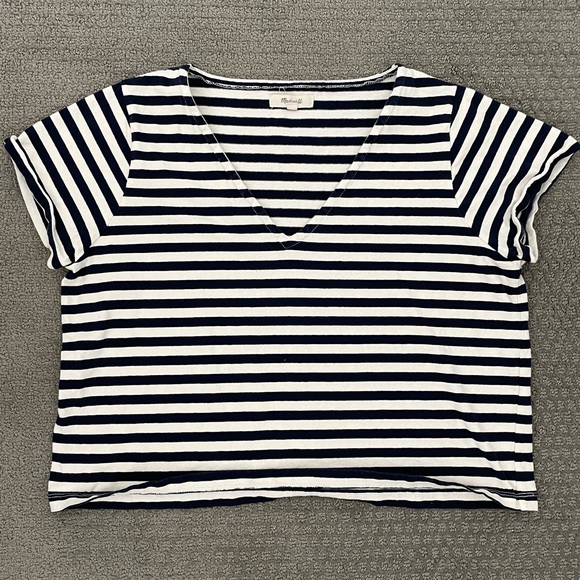 Madewell navy and blue striped crop top (size small) - Picture 1 of 4